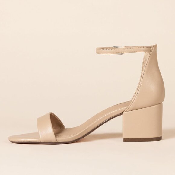 Womens Beige Pu Faux Suede Two Strap Open Rounded Toe Chunky Block Heeled Sandal - Picture 4 of 6